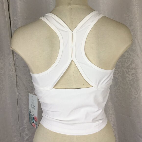 ACTIVE DOMINO Activewear Sports Bra Crop Top Padded Racerback Workout White L - Picture 1 of 7